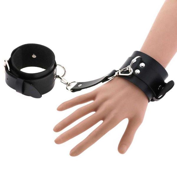 

exaggerated personalized non mainstream binding handcuffs bracelet punk goth creative pu leather wristband, Golden;silver