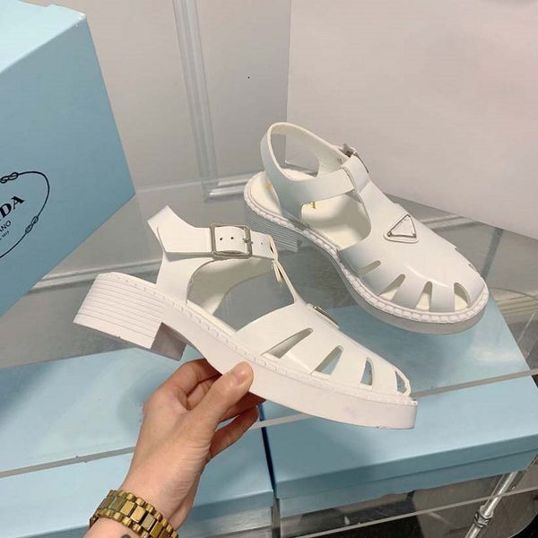 

casual shoes 2023 summer new sandals triangle label retro round head woven baotou women's thick sole genuine leather flat bottom hollow, Black