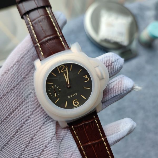 

44mm 47mm men watch big guy stainless steel max qualitty hand winding mechanical 6497 y-incabloc movement genuine leather strap 1085 629 127, Slivery;brown