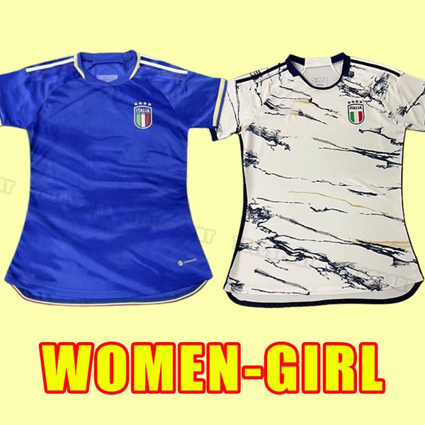 

women girl model 23 24 bonucci soccer jerseys 2024 2023 italys insigne italia verratti chiellini chiesa barella football shirts home away, Black;yellow