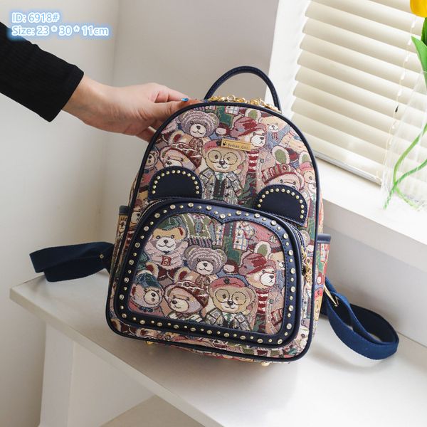 

factory wholesale ladies shoulder bag 3 colors this year popular thick canvas leisure backpack cute cartoon printed bear backpacks personali