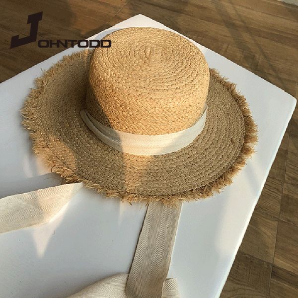 

stingy brim hats straw women wide sun protection beach black and white ribbon bowknot cap casual ladies flat panama 230508, Blue;gray