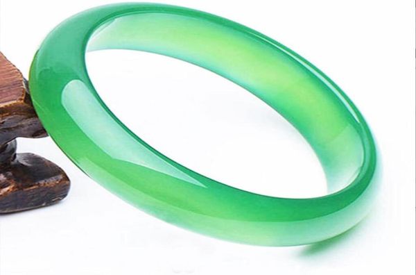

5660mm natural ice bottom green handmade jade bracelet0129089737, Black