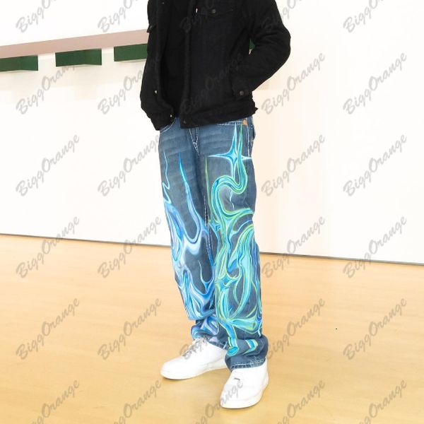 

men's jeans graffiti american hip hop jeans y2k trousers men's street style retro harem pants men black cargo 230509, Blue