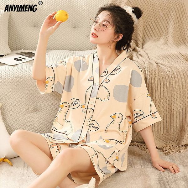 

women's sleepwear elizabeth duck m5xl women cottton pajama summer kimono style cardigan korean pijamas plus size nightwear shorts pjs 2, Black;red