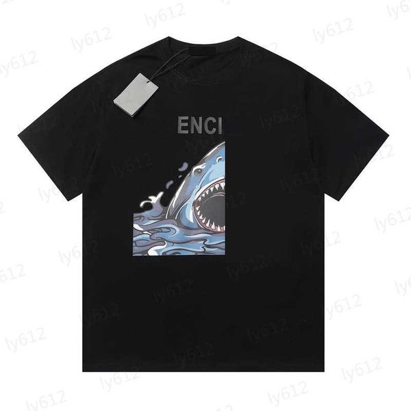 

mens t shirts designer streetwear summer classic shark pattern print design cotton round neck fashion short sleeve t-shirt male clothing, White;black