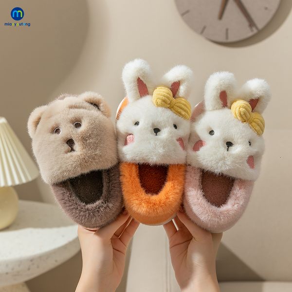 

slipper children home furry slippers winter baby boys girls warm cotton indoor shoes kids toddler non-slip plush slippers miaoyoutong 230509, Black;grey