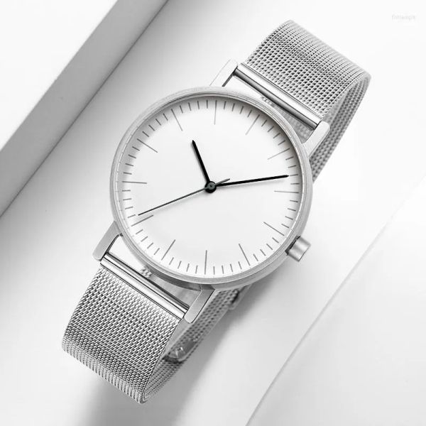 

Wristwatches Watch Men Ultra-thin Steel Band Analog Quartz Wristwatch Fashion Luxury Couple Watches Simple Waterproof Mesh Stainless, Silver