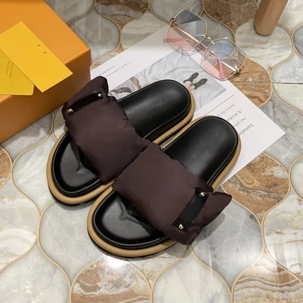 

pillow sliders designer women sandals flat mules pool slides men woman padded front strap summer sandales eu44, Black