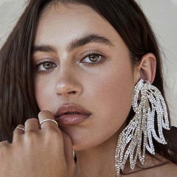 

dangle chandelier aesthetic big wing earrings crystal for women wedding bohemian large brincos fashion jewelry party 230508, Silver