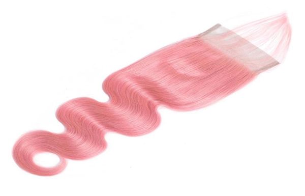 

pink color body wave lace closure with baby hair bleached knots remy human hair 4x4 lace closures8072249, Black;brown