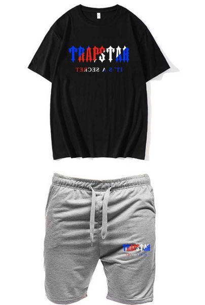 

trapstar t shirts and shorts set men tracksuit summer basketball jogging sportswear streetwear harajuku t shirt suit 2203, Gray