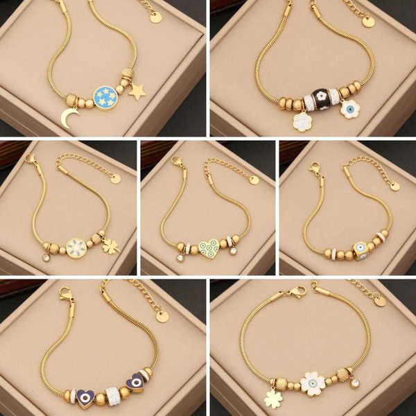 

accessories oil dripping love stainless steel bracelet flower star moon, Golden;silver