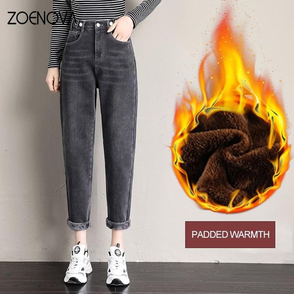 

jeans zoenova three colors fleece warm women's jeans stretch classic denim letter internal standard winter pants trend female fashion, Blue