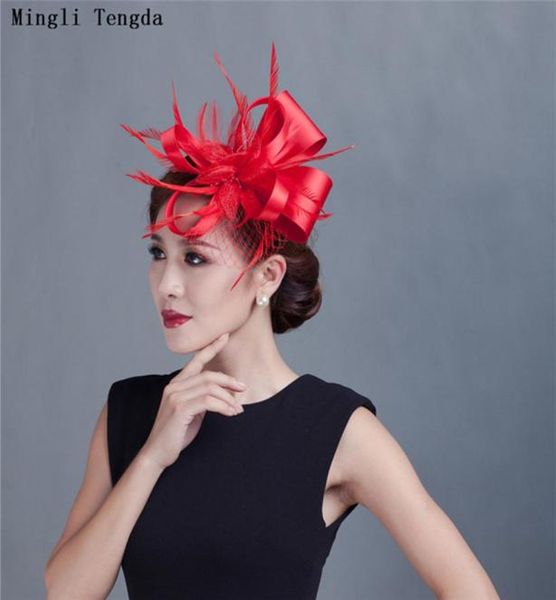 

mingli tengda red bridal hats feather bridal headdress linen headdress wedding hats and fascinators for woman party wedding hat ve2340119, White