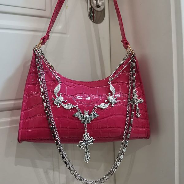 

evening bags haex y2k harajuku women's bag trend gothic skull chains handbags female high street punk cross ladies shoulder bags 230509