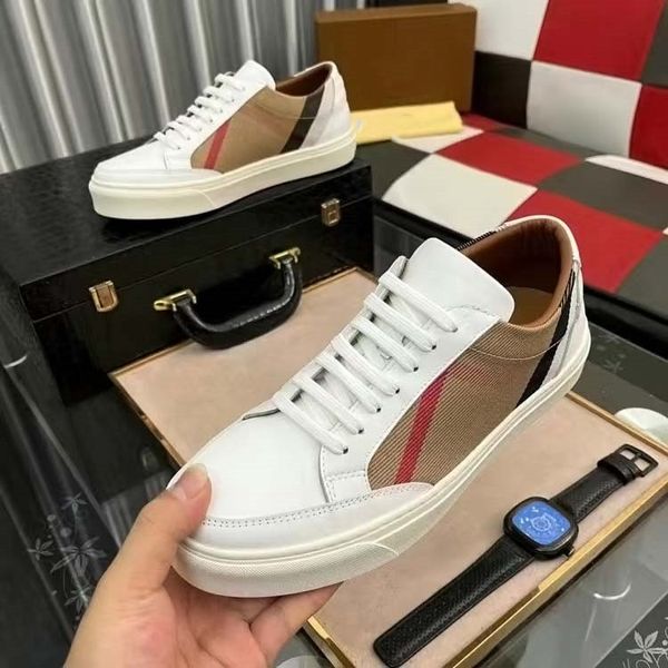 

designer casual shoes classic plaid trainers berry stripes real leather shoe fashion trainer for man woman bur color bar sneakers 01, Black