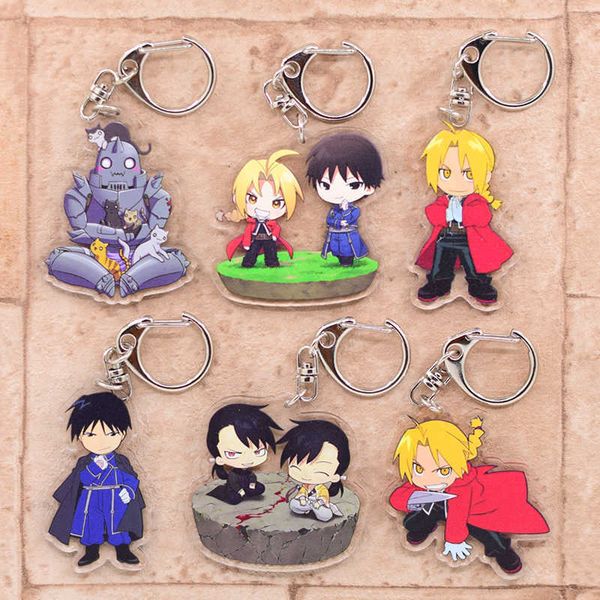 

keychains fullmetal alchemist keychain 9 styles double sided acrylic cartoon key chain pendant anime accessories keyring j230426, Silver