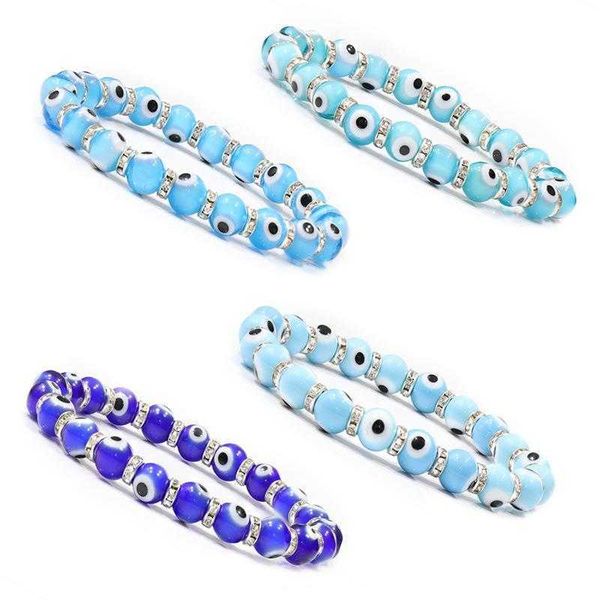 

fashion glass bead strand alloy diamond embedded devils eye beaded stretch womens bracelet wholesale, Black