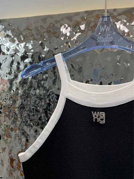 

wang letter wamg sling dress for women spring/summer 2023 new color contrast versatile and fashionable short dress, Black;gray
