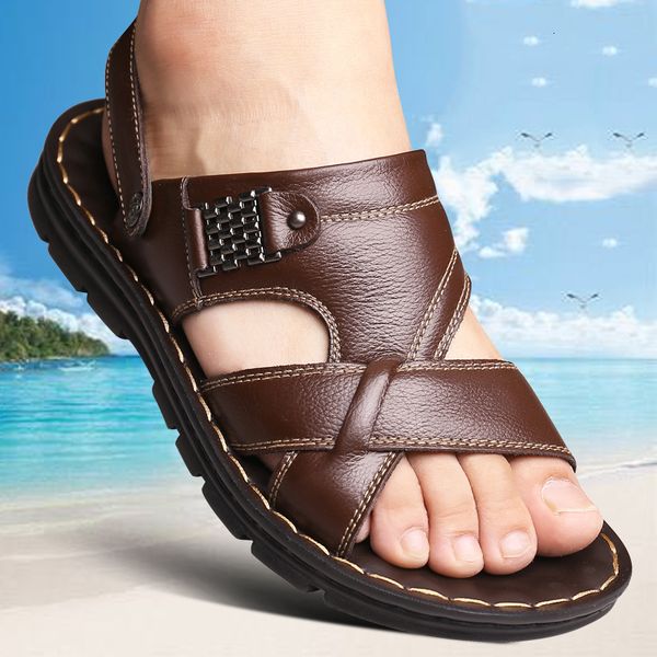 

sandals summer sandals father shoes beach shoes casual fashion versatile leather slippers dual-use 230509, Black