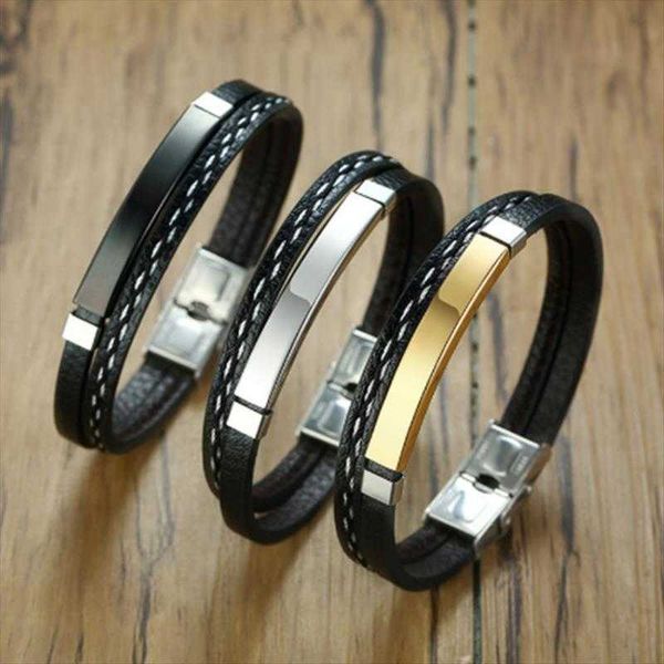 

fashion mens special charm simple creative retro stainless steel leather bracelet pu braided, Golden;silver