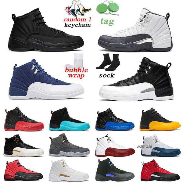 

12s men basketball shoes indigo university gold flu game dark grey mens trainer sports sneakers size 7-13