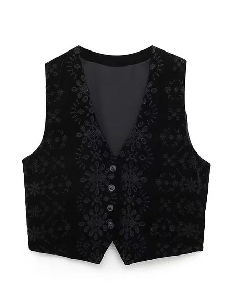 

leather yenkye women vintage black embroidery velvet vest sleeveless v neck female waistcoat chic