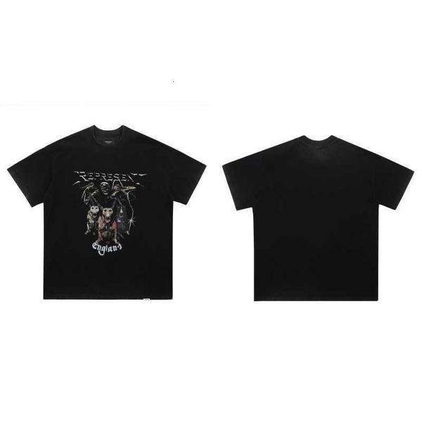 

men's t-shirts represent rep designer fashion hell dog print american fashion brand hip hop loose vintage washed old short sleeve t-shi, White;black