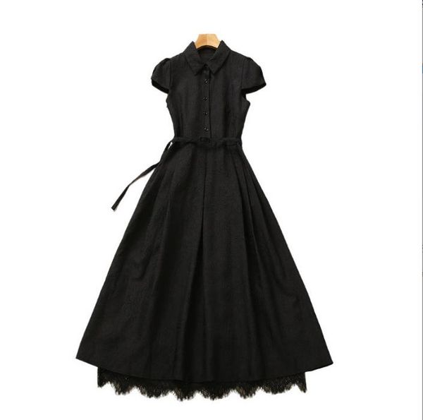 

326  2023 spring flora print dress crew neck short sleeve mid calf polyester panelld dress luxury fashion prom womens clothes sh, Black