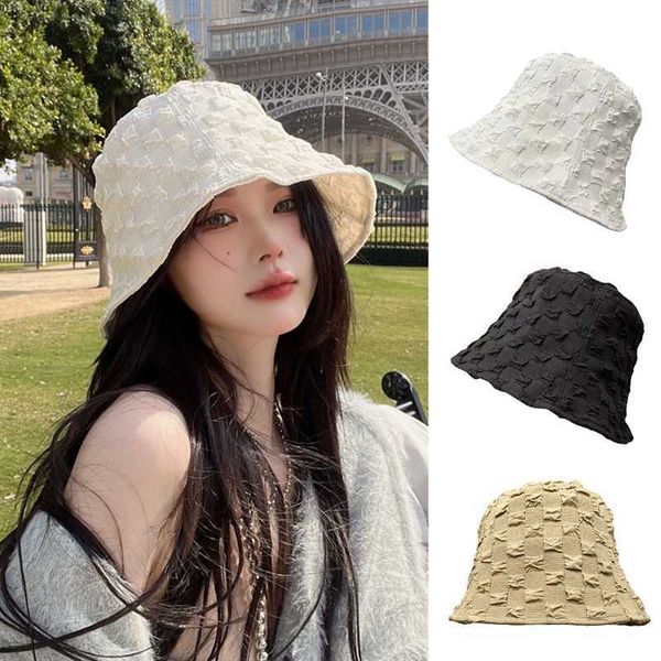 

wide brim hats ins pleated bubble bucket hat solid color summer wide brim cotton fisherman hat for outdoor sports walking sunscreen supplies, Blue;gray