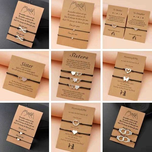 

fashion sisters bracelet stainless steel hollow 3 pack woven geometric heart shape paper card, Golden;silver