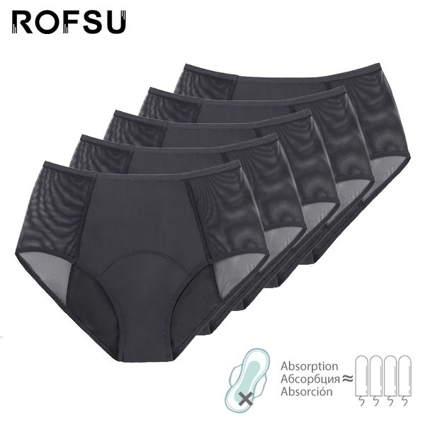 

women's panties 5pcs 4 layers period underwear women heavy flow menstrual panties postpartum physiological pants mesh lace plus size br, Black;pink
