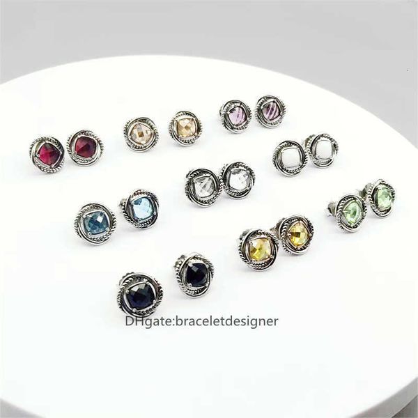 

s925 luxury stud earrings designer orecchini earring cable 18k gold classic zircon round crystal agate stone do old vintage craft women jewl, Golden;silver