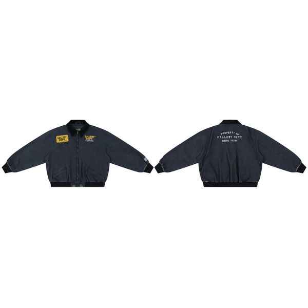 

washed used workwear print badge denim jacket batch, Black;white