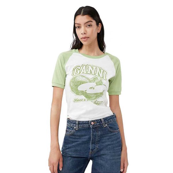 

gan women designer t shirt summer cotton new fruit collection apple print short sleeve slim fit versatile tees, White