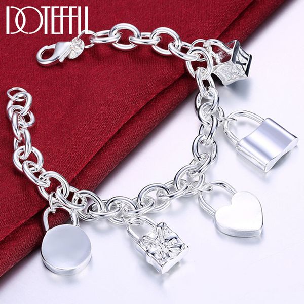 

chain doteffil 925 sterling silver bracelet heart circle square lock bracelets bangles woman man fashion charm wedding jewelry 230508, Black