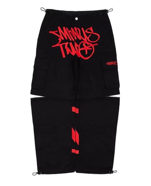 

men's pants minus two cargos pants zipper disassembly assembly shorts loose straight wide leg pants high street pants retro street tren, Black;brown