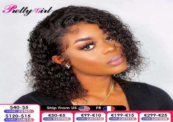 

human black pretty girl 13x4 frontal brazilian remy wavy curly wig lace front humain hair wigs for women7148450