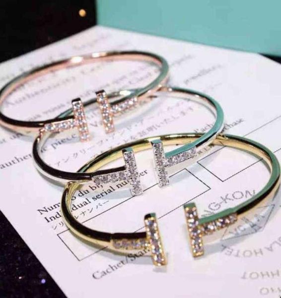 

factory designer bangle double t korean bracelet with a small minority temperament simple diamond inlaid rose gold fashion bracelet new fash, Black
