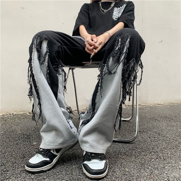 

men's jeans deeptown punk y2k loose straight designer denim pants casual harajuku hip hop trousers male streetwear fashion spring 4xl 2, Blue