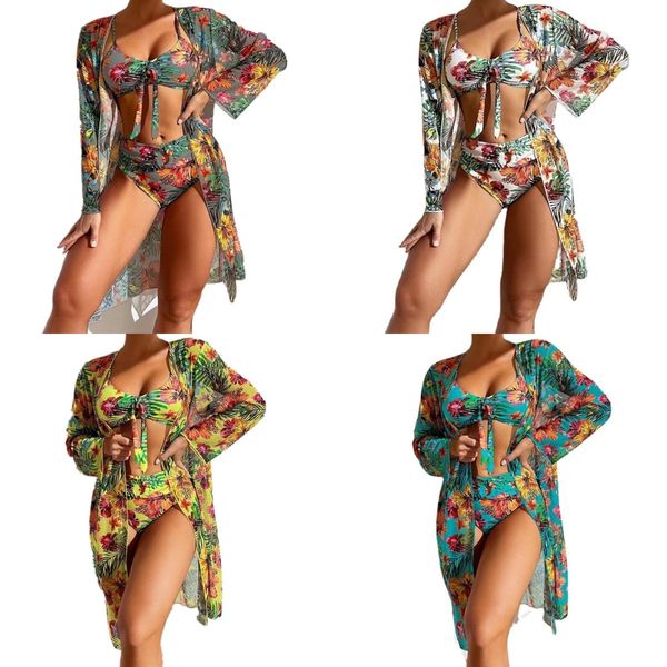 

bikini women swimsuit new print bow sling bikinis set high waist swimwear 3 piece beach cover up beach bathing suit female