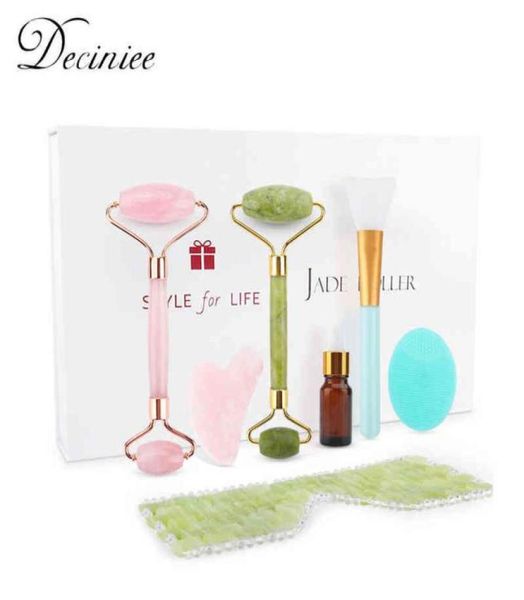 

7pcsset rose jade roller gua sha face brush natural quartz scraper stone eye massage facial massager tools for body neck2204297806868