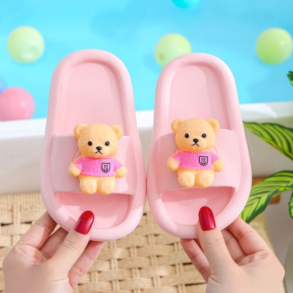 

slipper summer children' slippers cute cartoon bear pattern non-slip comfortable breathable boys girls soft home slippers shoes kids 2, Black;grey