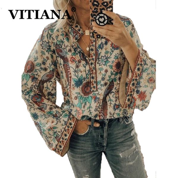 

womens blouses shirts vitiana vintage blouse women autumn summer print buttons loose long sleeve and ladies plus size clothes 230509, White