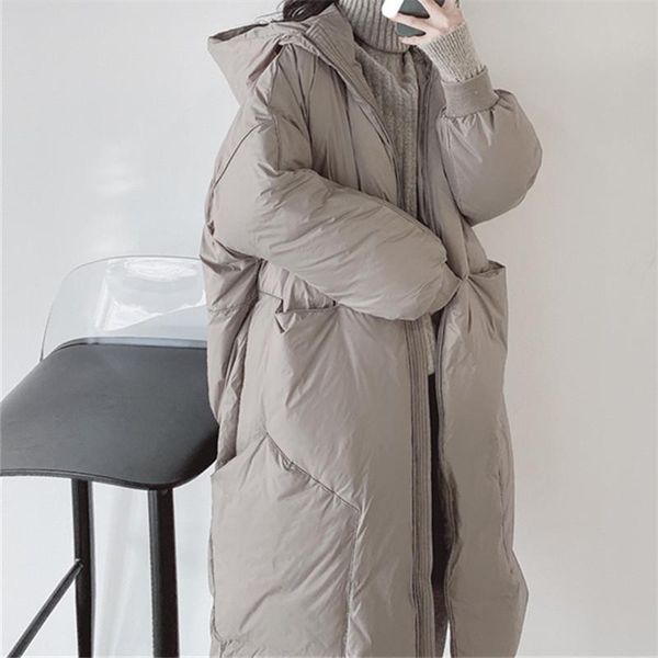 

parkas fac 2022 winter womens white duck down coats loose fit, Black