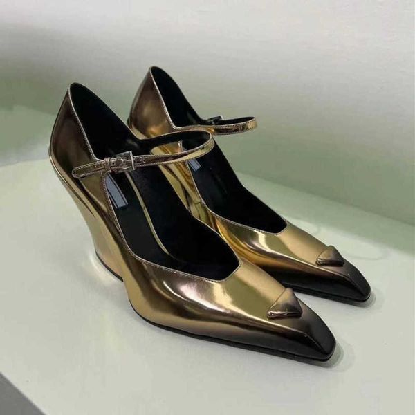 

dress shoes gradient color triangle thick heel high-heeled shoes for women in the early spring of 2023 new shallow mouth pointed mary jane s, Black