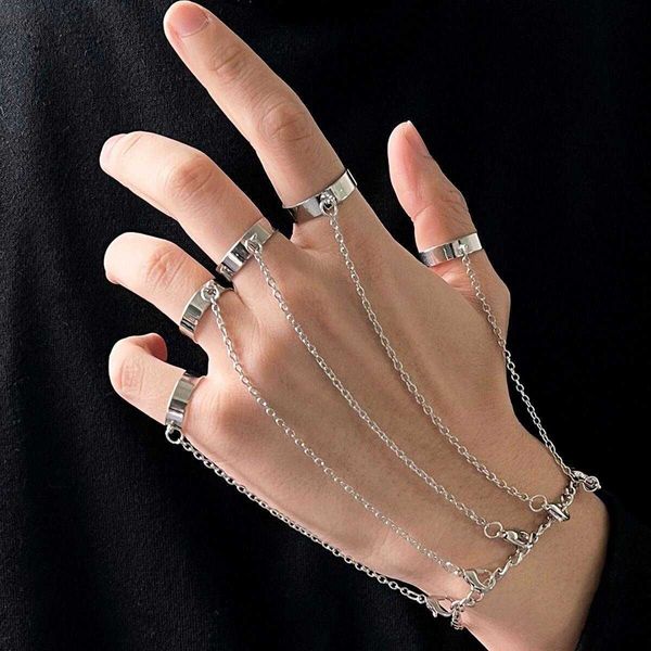 

metal chain bracelet ring one piece mens and womens hip hop punk disco retro, Black