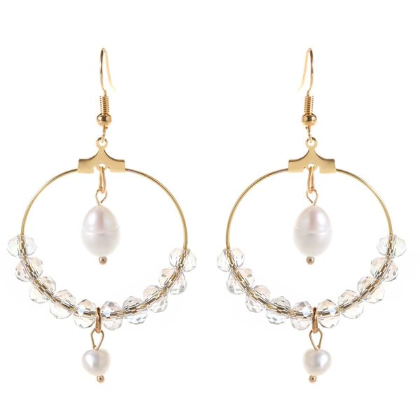 

natural pearl copper gold plated korean version popular simple earrings crystal earrings jewelry, Golden;silver