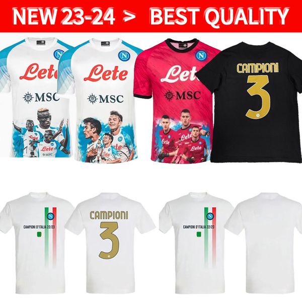 

champion t -shirt 22 23 napoli soccer jerseys maglia naples 2023 zielinski anguissa olivera kvaratskhelia kids football shirt osimhen fabian, Black;yellow